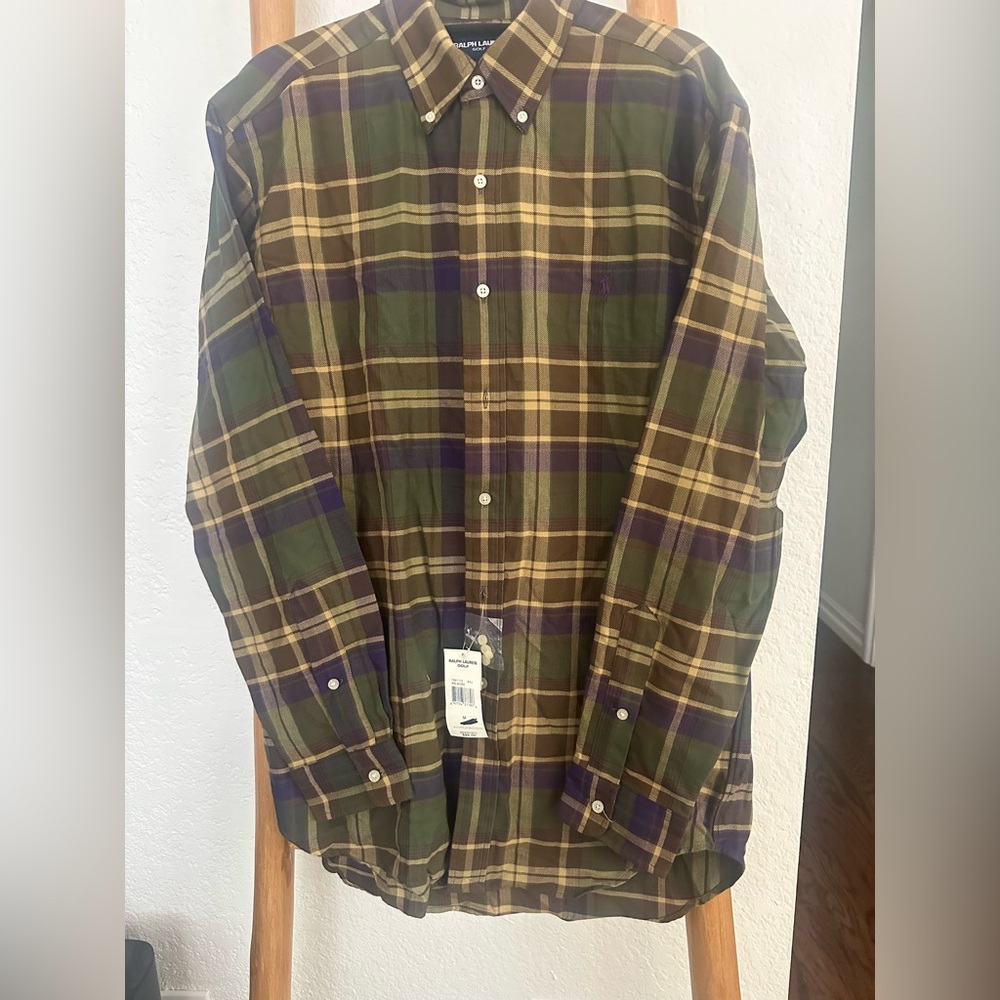 Ralph Lauren Golf  purple polo logo long sleeved plaid shirt